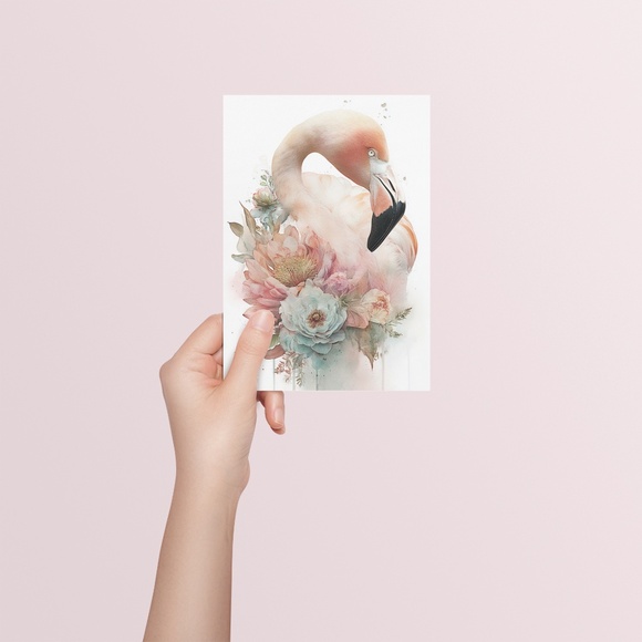 Watercolor Flamingo Wall Art Print, Unframed - Vibrant Tropical Elegance - Picture 5 of 7